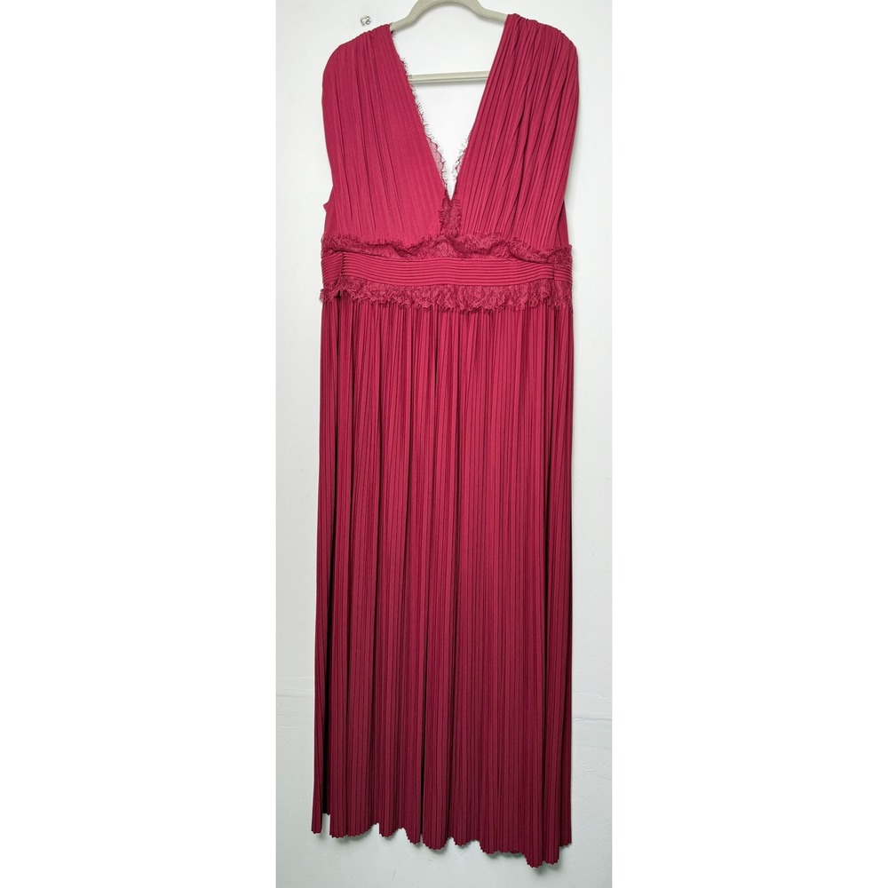 ASOS Design Burgundy Lace Trim Pleated‎ Maxi Dress Size US 18